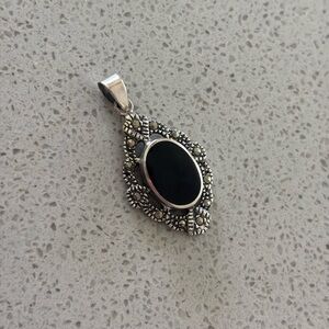 Marcasite & onyx necklace pendent vintage